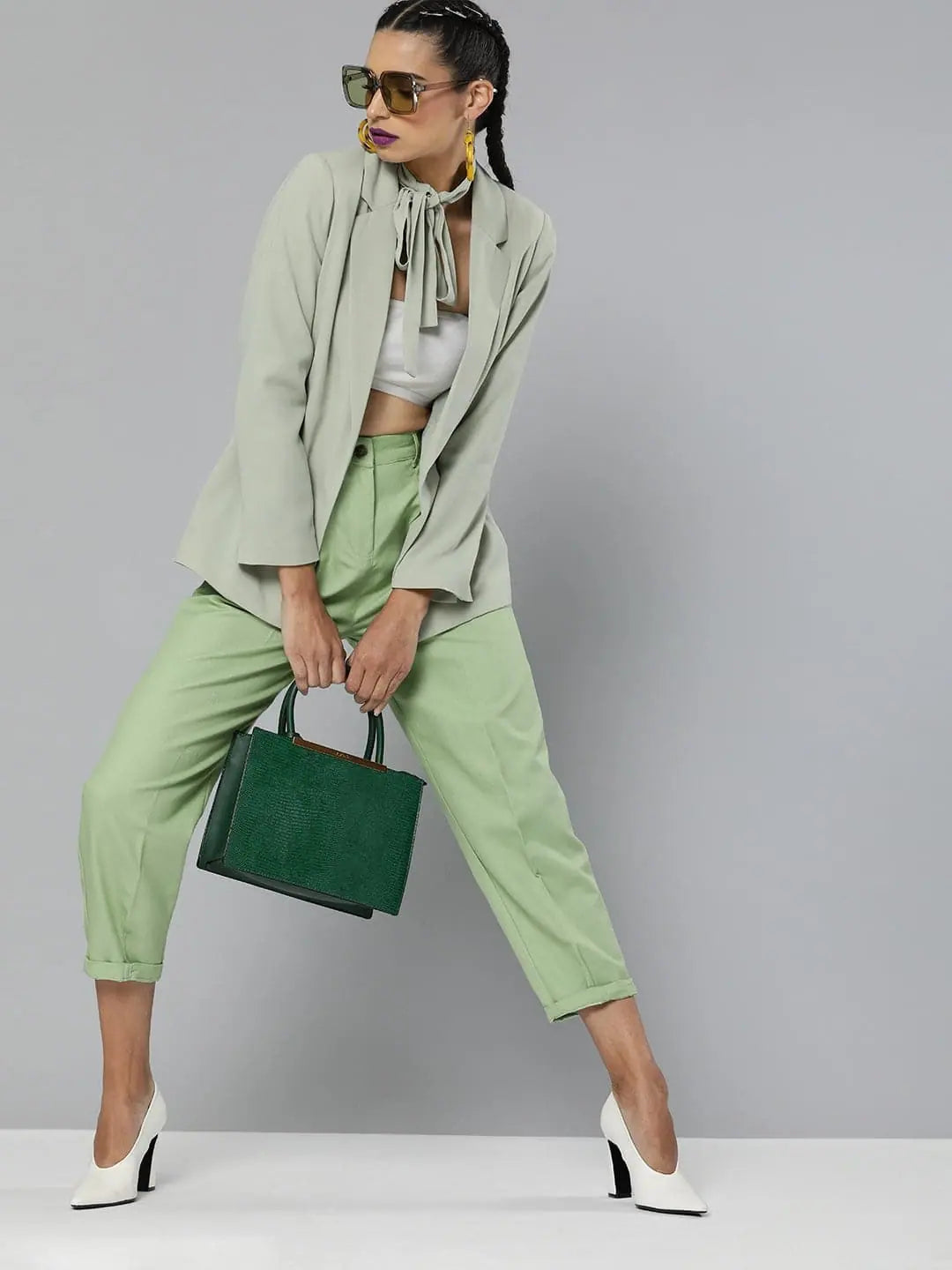 Mint Green Tapered Cotton Pants | Stylish Comfort Fit Style