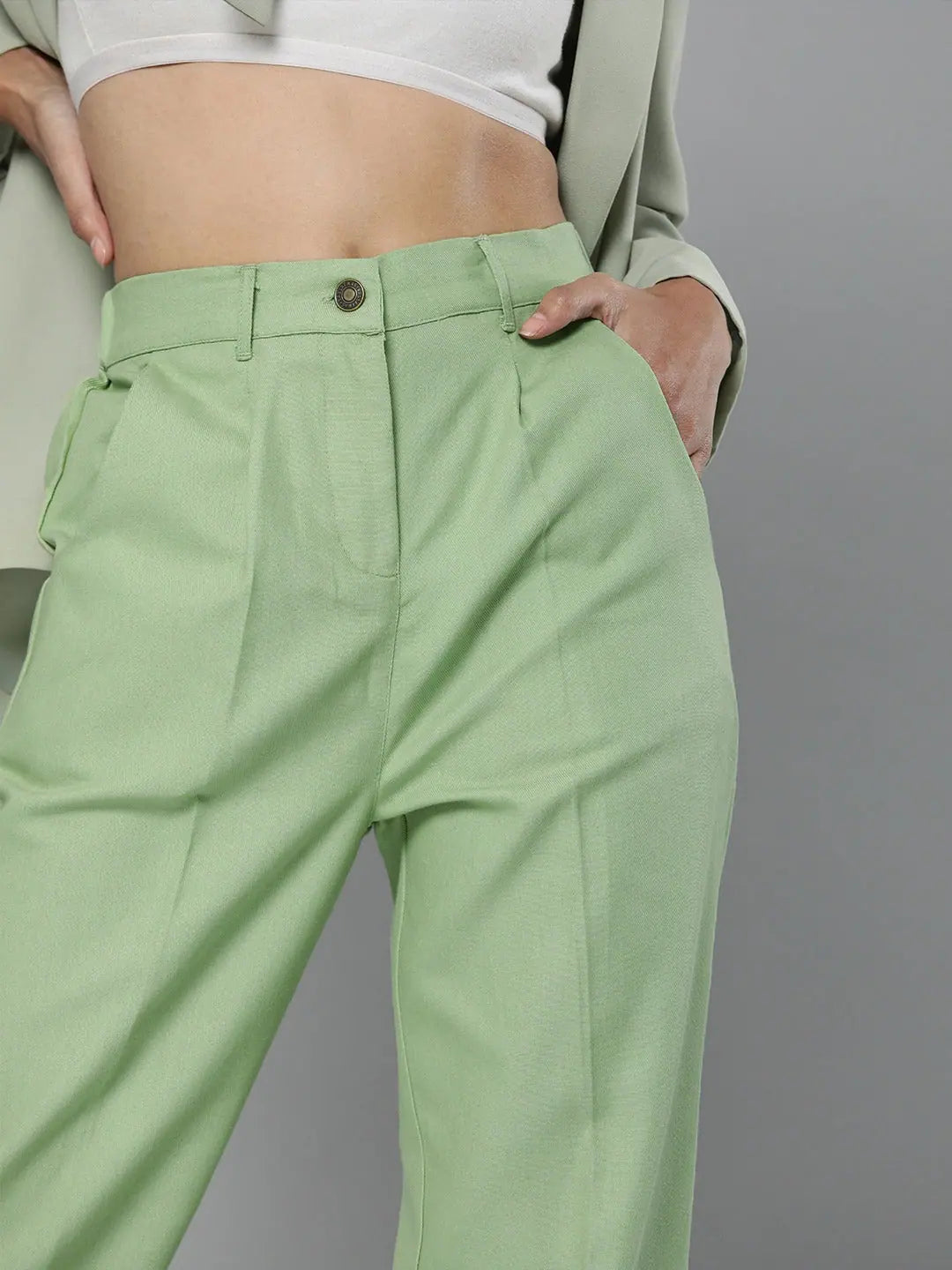 Mint Green Tapered Cotton Pants | Stylish Comfort Fit Style