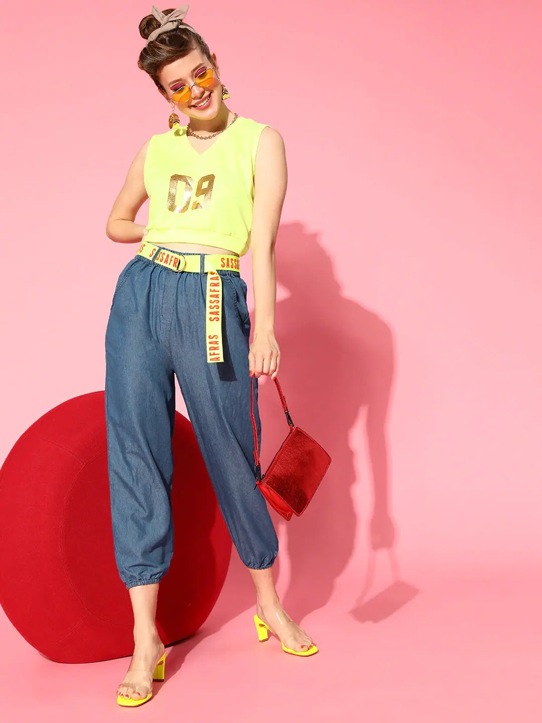 Blue Belted Denim Joggers | Women's Western Wear Outfits