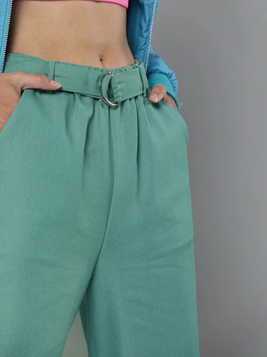 Sea Green Belted Joggers - Women's Western Outfits