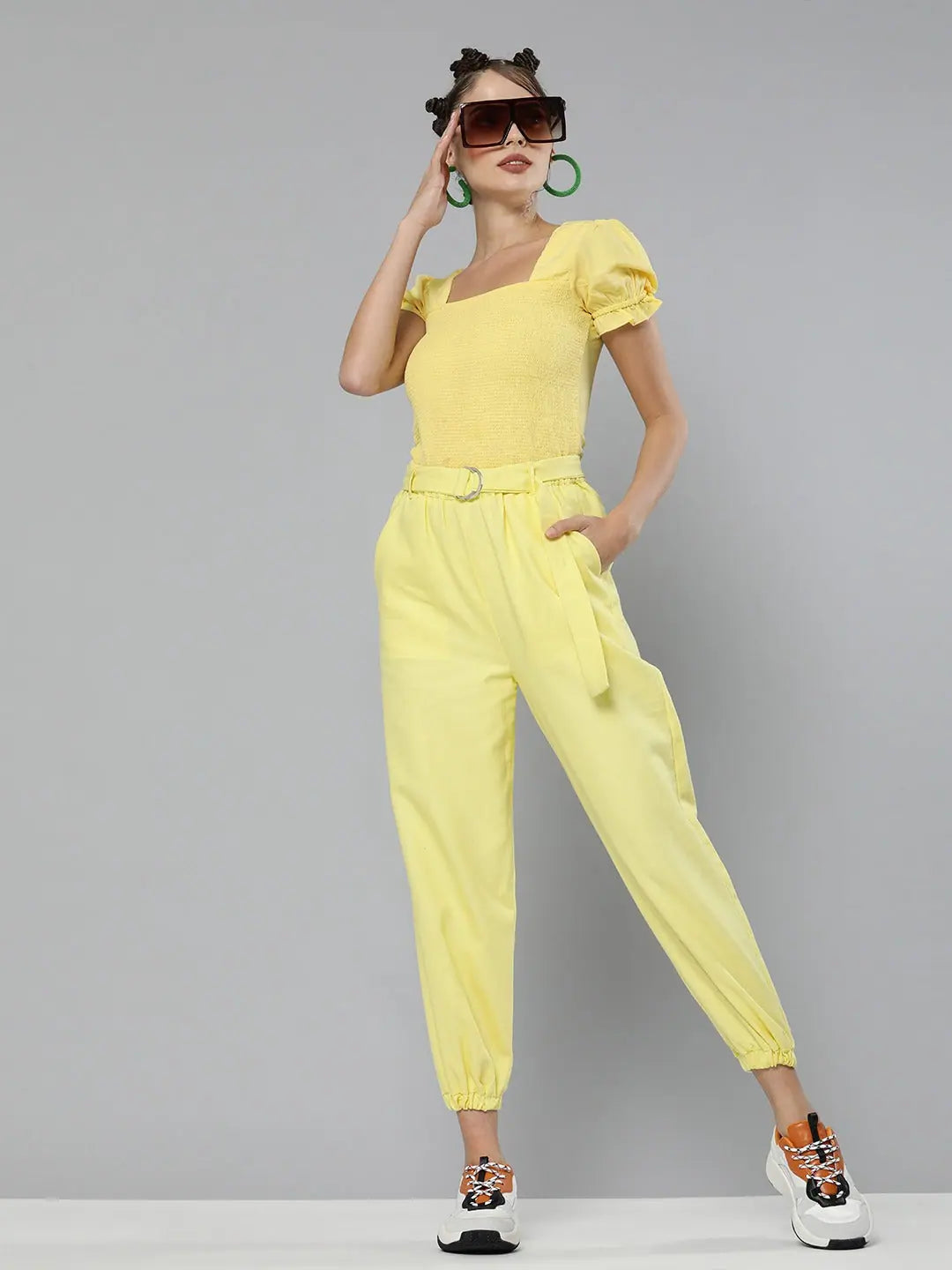 Yellow Belted Joggers - Stylish Women's Western Clothing