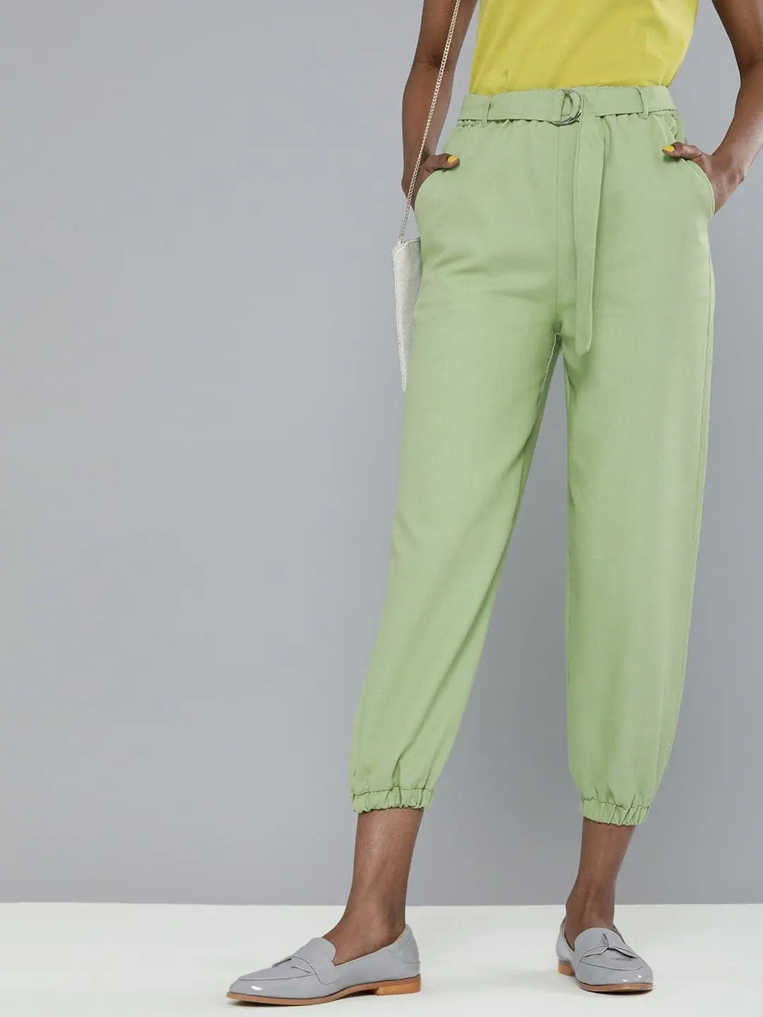 Mint Green Belted Joggers - Women's Western Wear Outfits