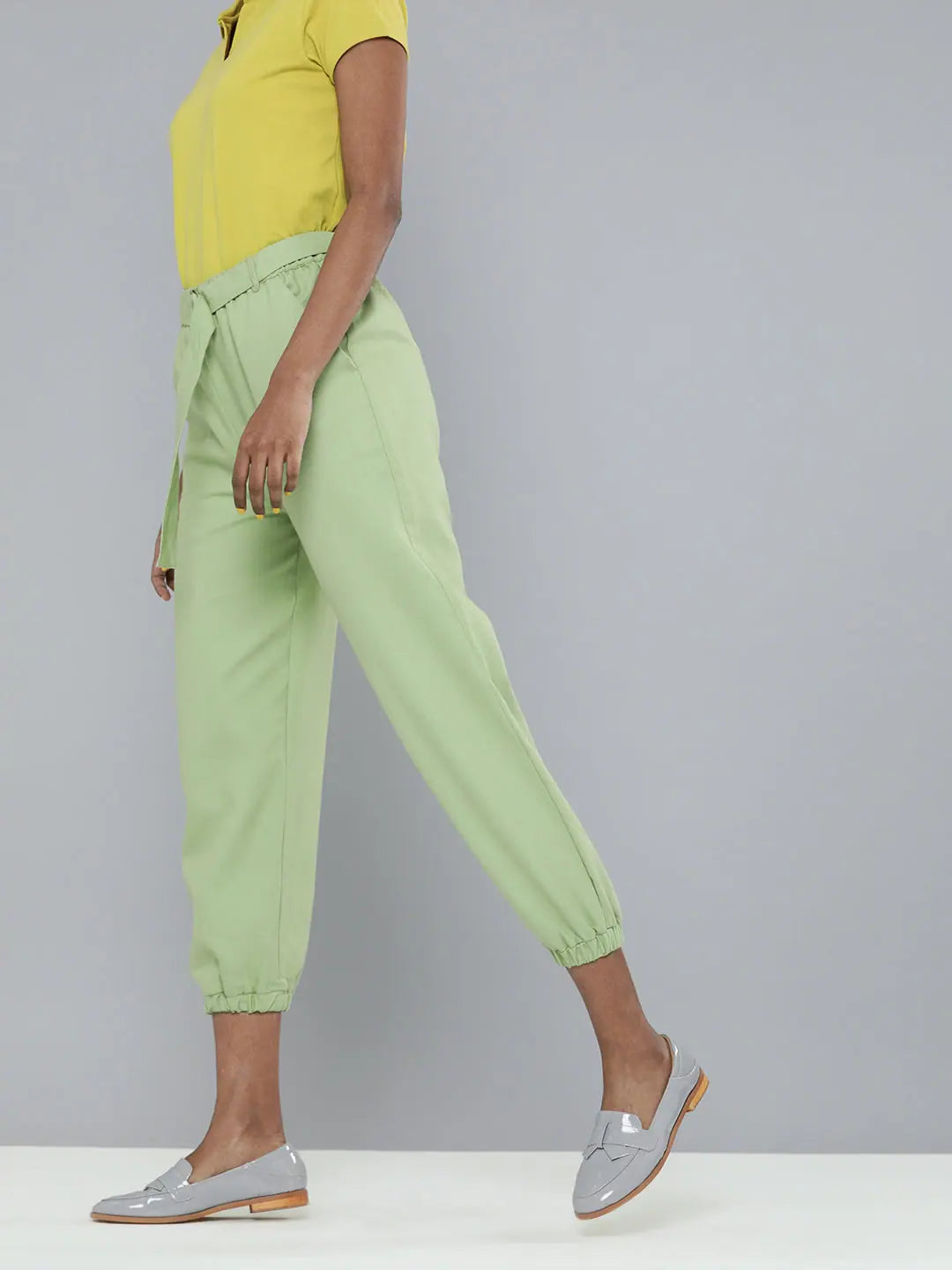 Mint Green Belted Joggers - Women's Western Wear Outfits