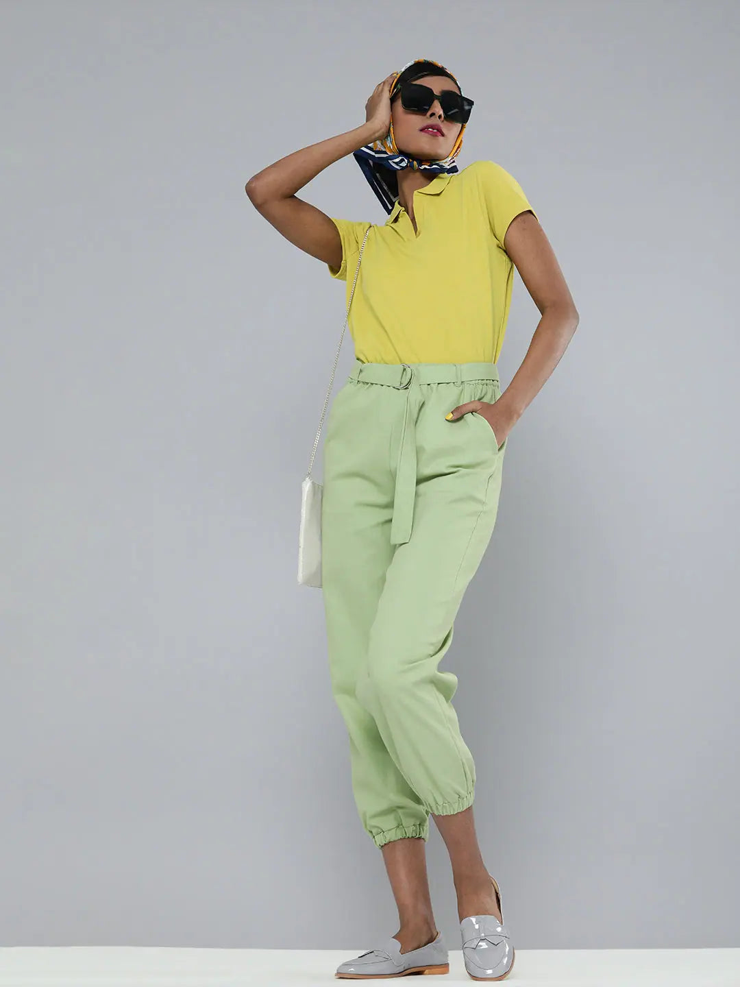 Mint Green Belted Joggers - Women's Western Wear Outfits