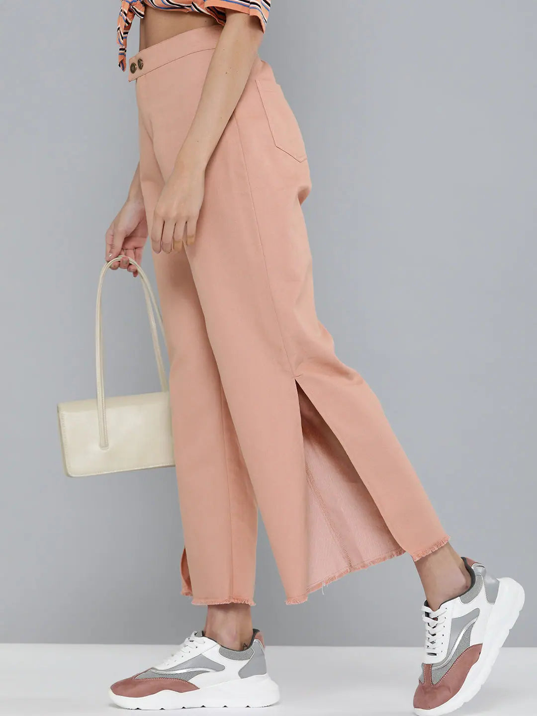 Dusty Pink Side Slit Pants - Women's Western Clothing Outfits