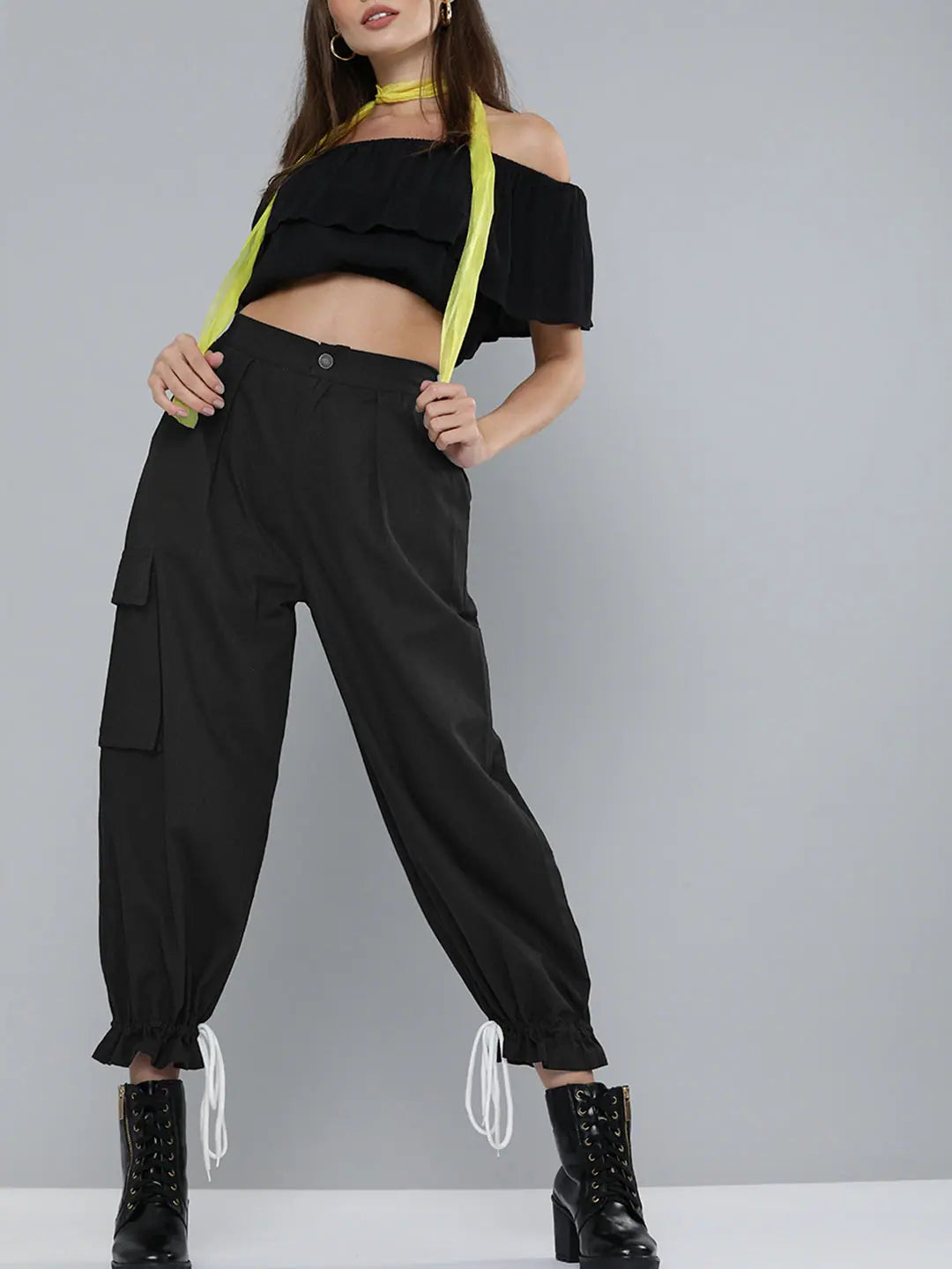 Black Drawstring Joggers | Lehenga Choli Inspired Style