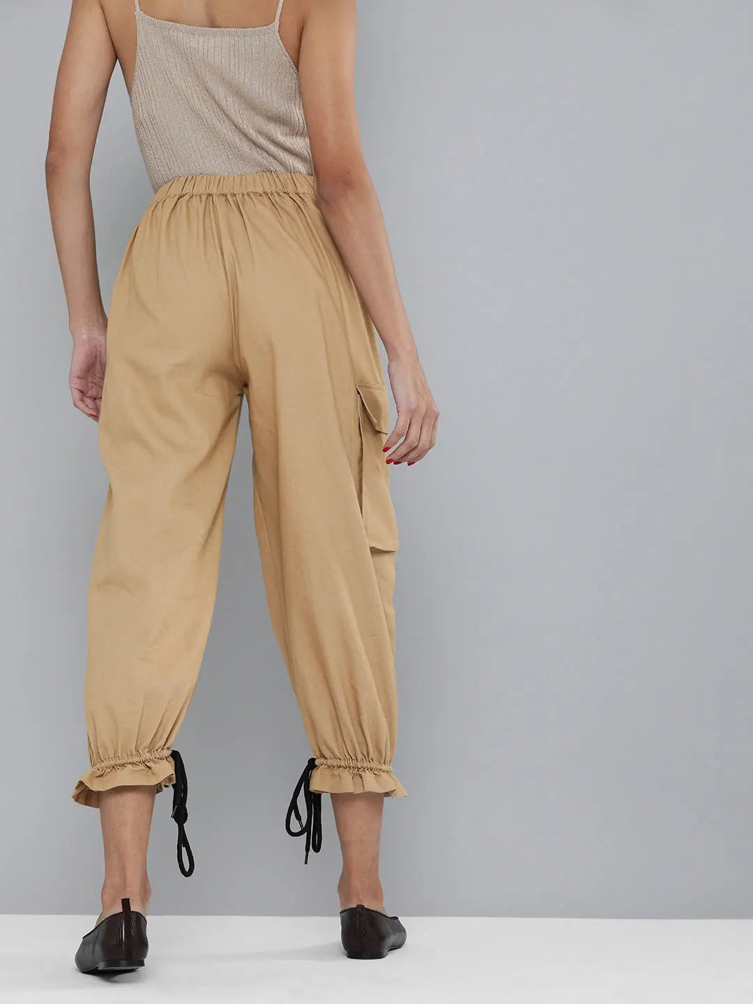 Khaki Drawstring Joggers | Designer Lehenga Alternative
