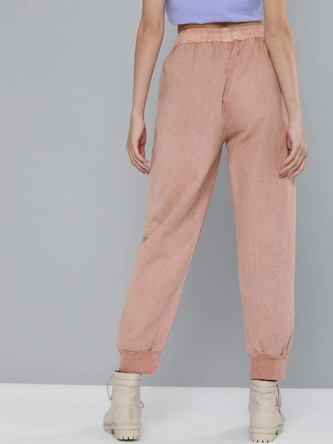 Dusty Pink Cotton Joggers | Ribbed Hem, Comfort Fit