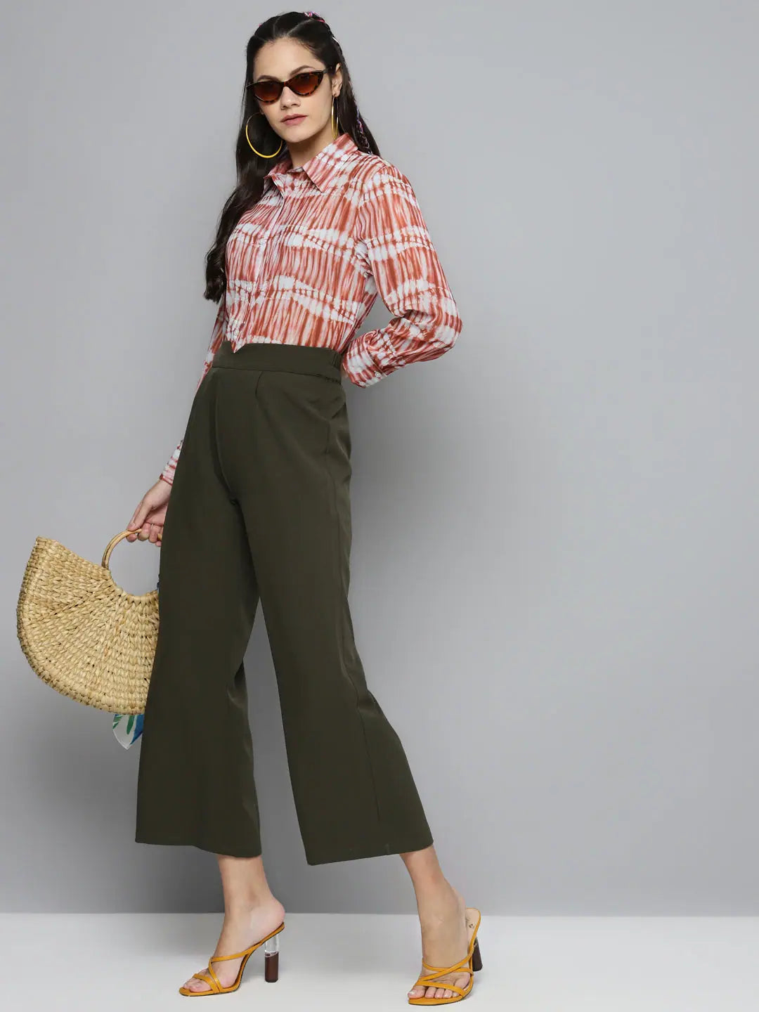 Olive Flared Palazzo Pants - Designer Lehenga Inspired Style