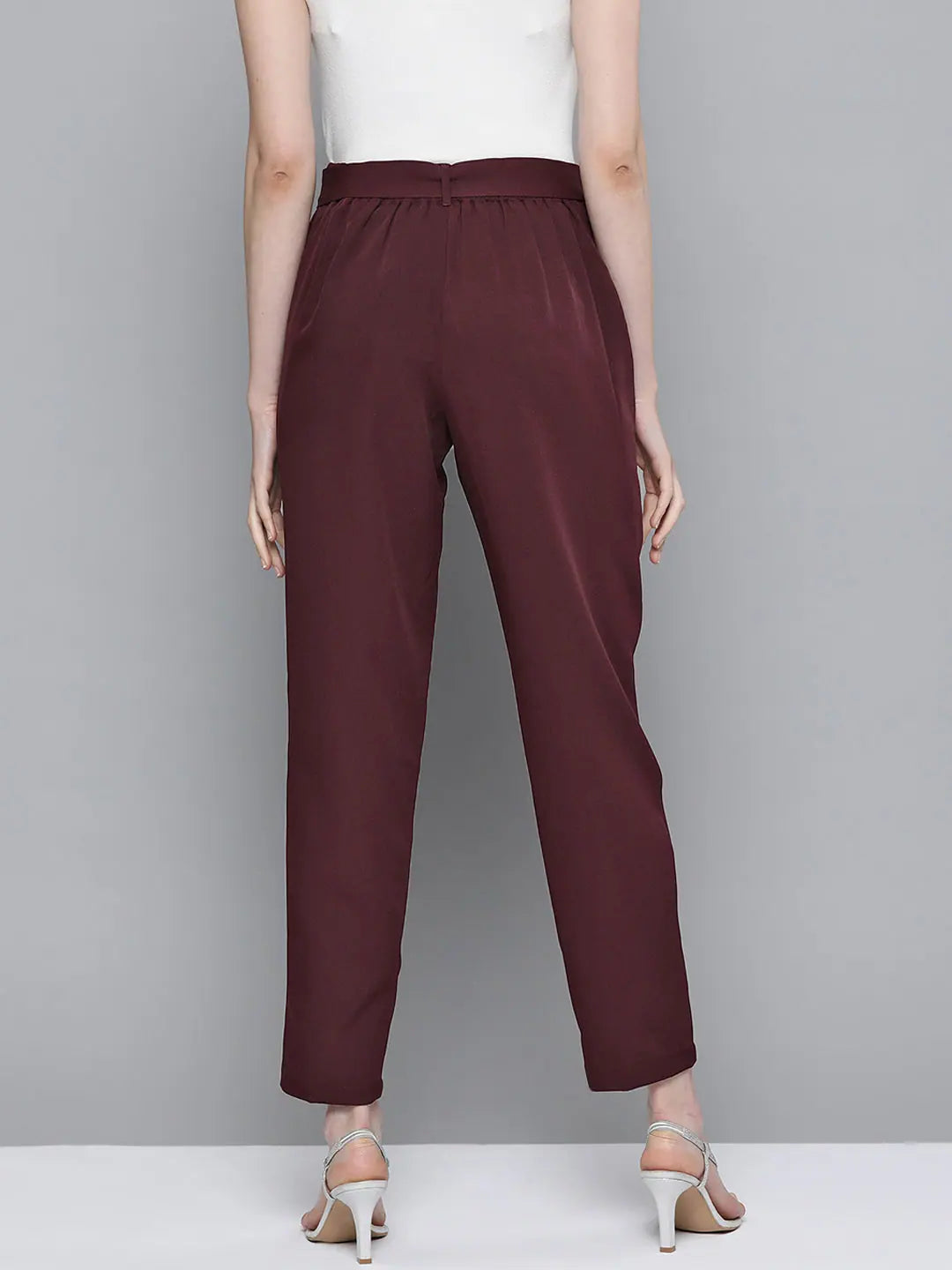 Burgundy Front Pleat Tapered Pants - Lehenga Inspired Style
