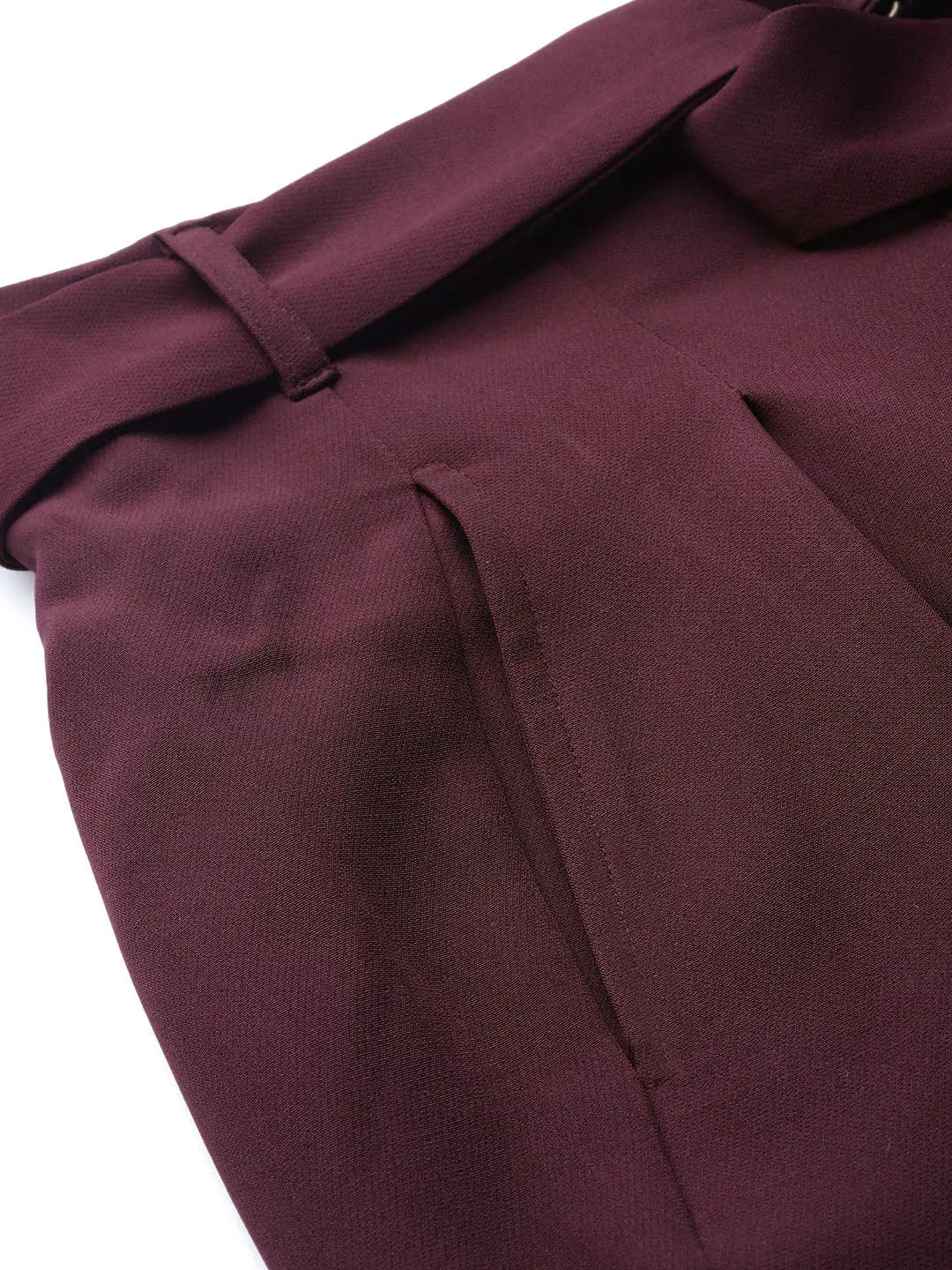 Burgundy Front Pleat Tapered Pants - Lehenga Inspired Style