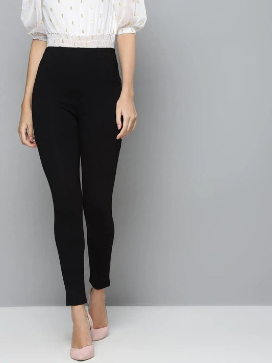 Black Back Zipper High Waist Jeggings 1080