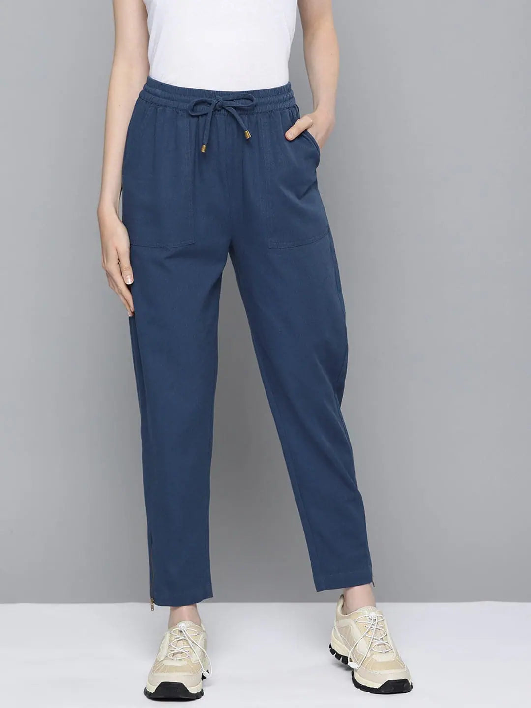 Navy Side Zipper Jogger Pants | Lehenga for Women
