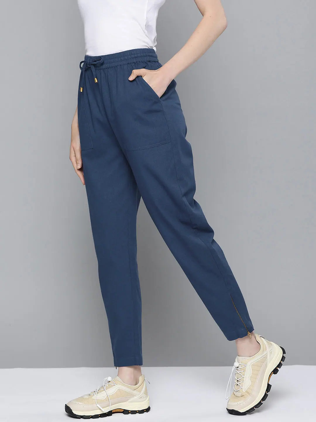 Navy Side Zipper Jogger Pants | Lehenga for Women