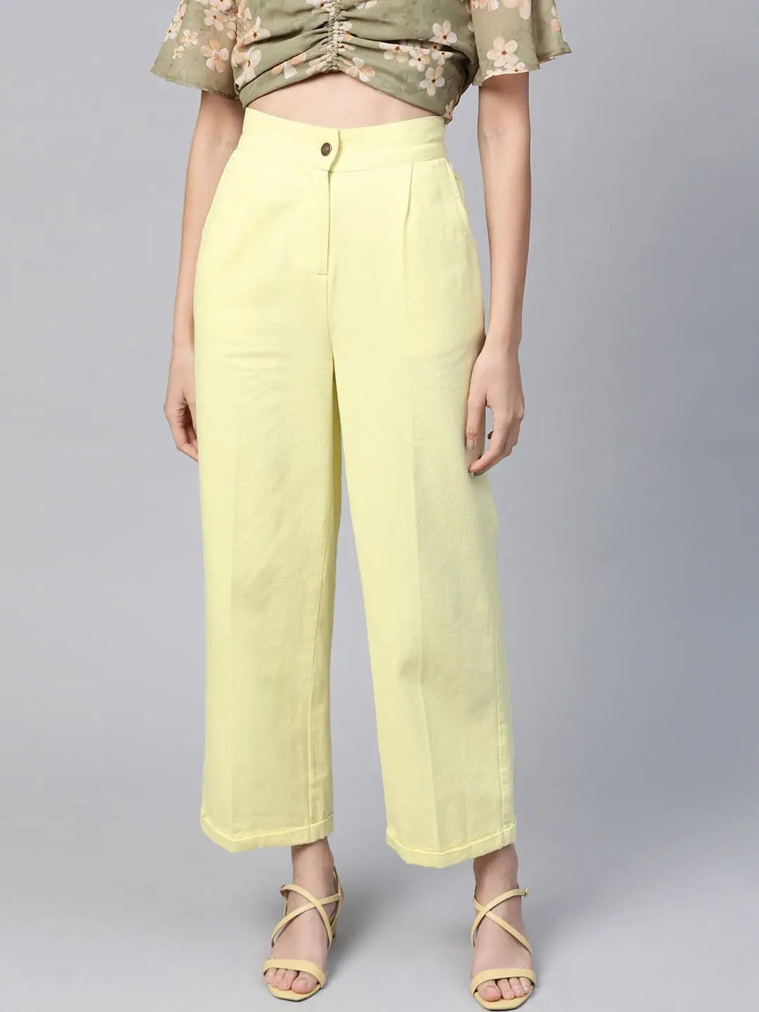 Yellow Twill Straight Pants | Roll-Up Detail Women's Western Wear