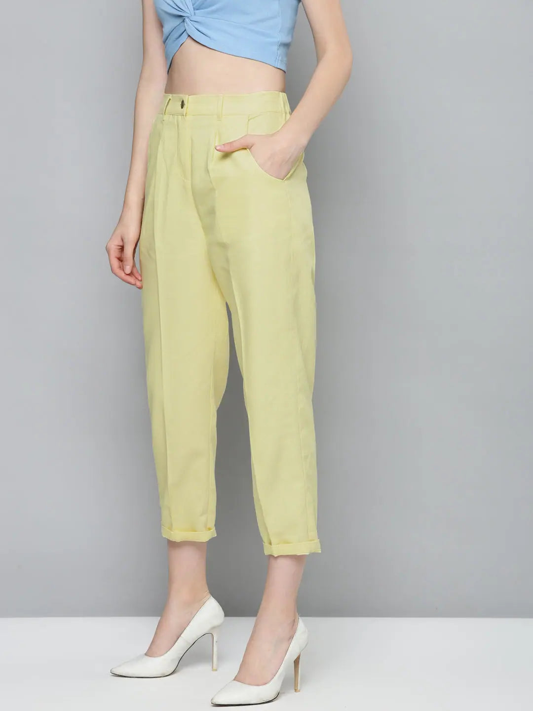 Yellow Twill Straight Pants | Roll-Up Detail Women's Western Wear