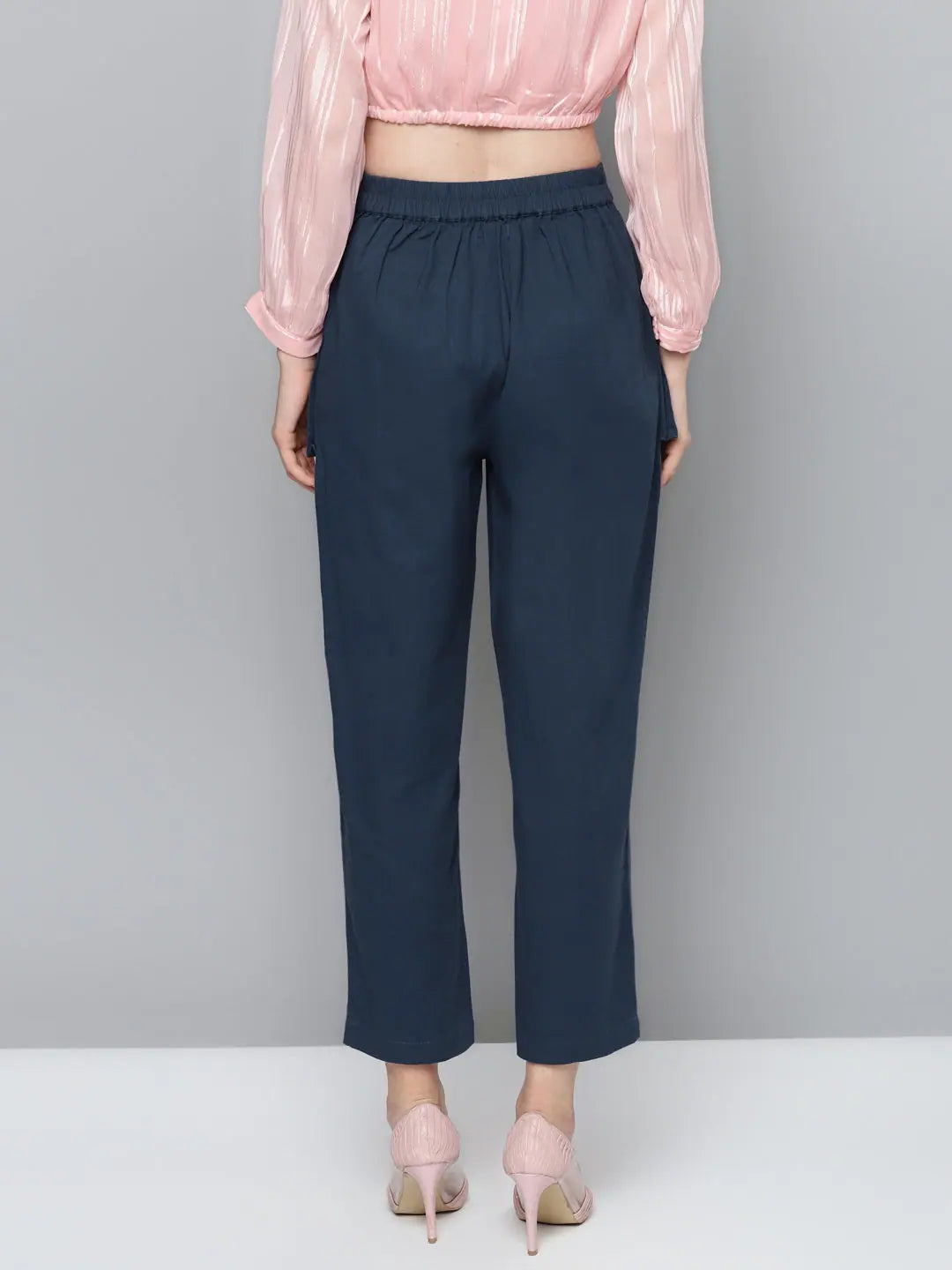 Navy Big Pockets Twill Pants | Lehenga for Women