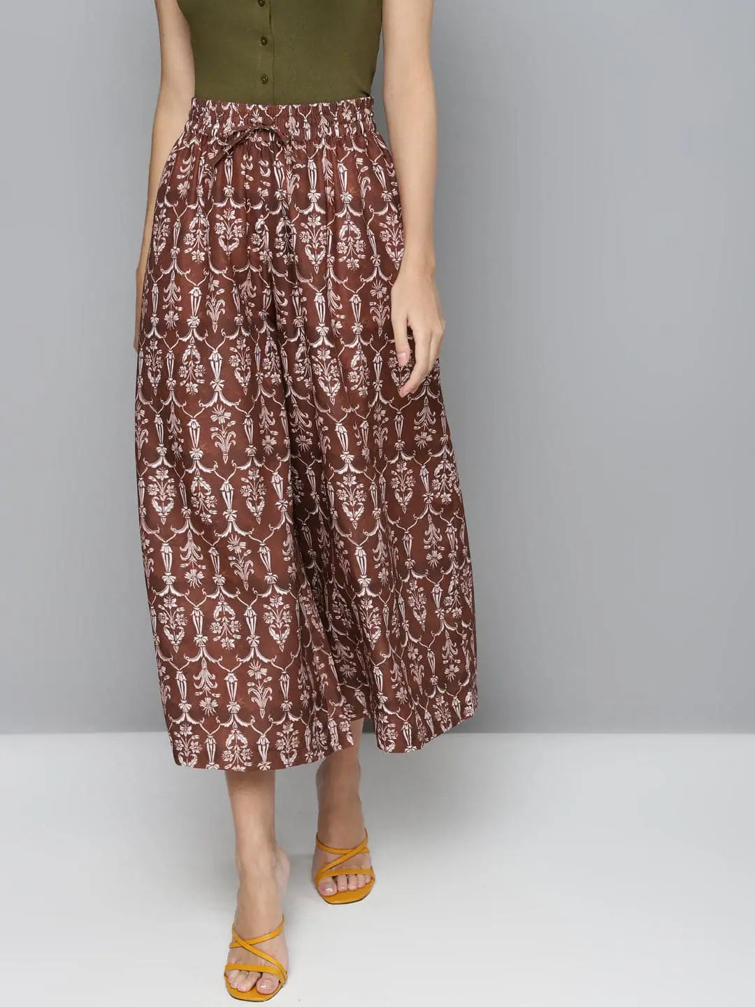 Maroon Floral Wide Leg Pants: Ethnic Lehenga Comfort Style