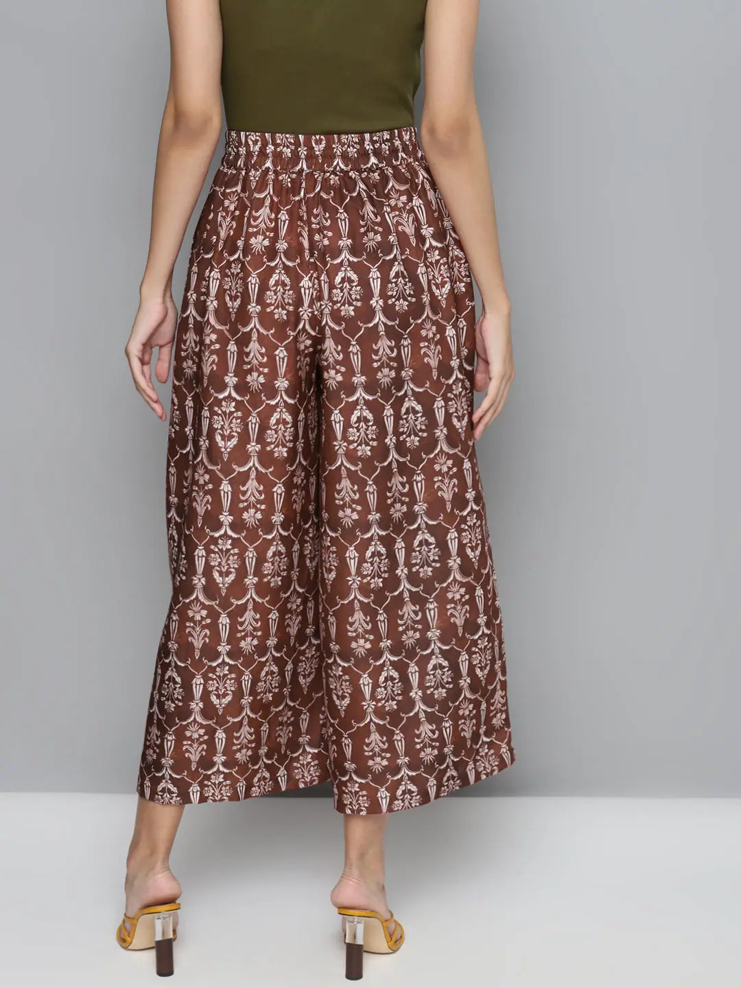 Maroon Floral Wide Leg Pants: Ethnic Lehenga Comfort Style