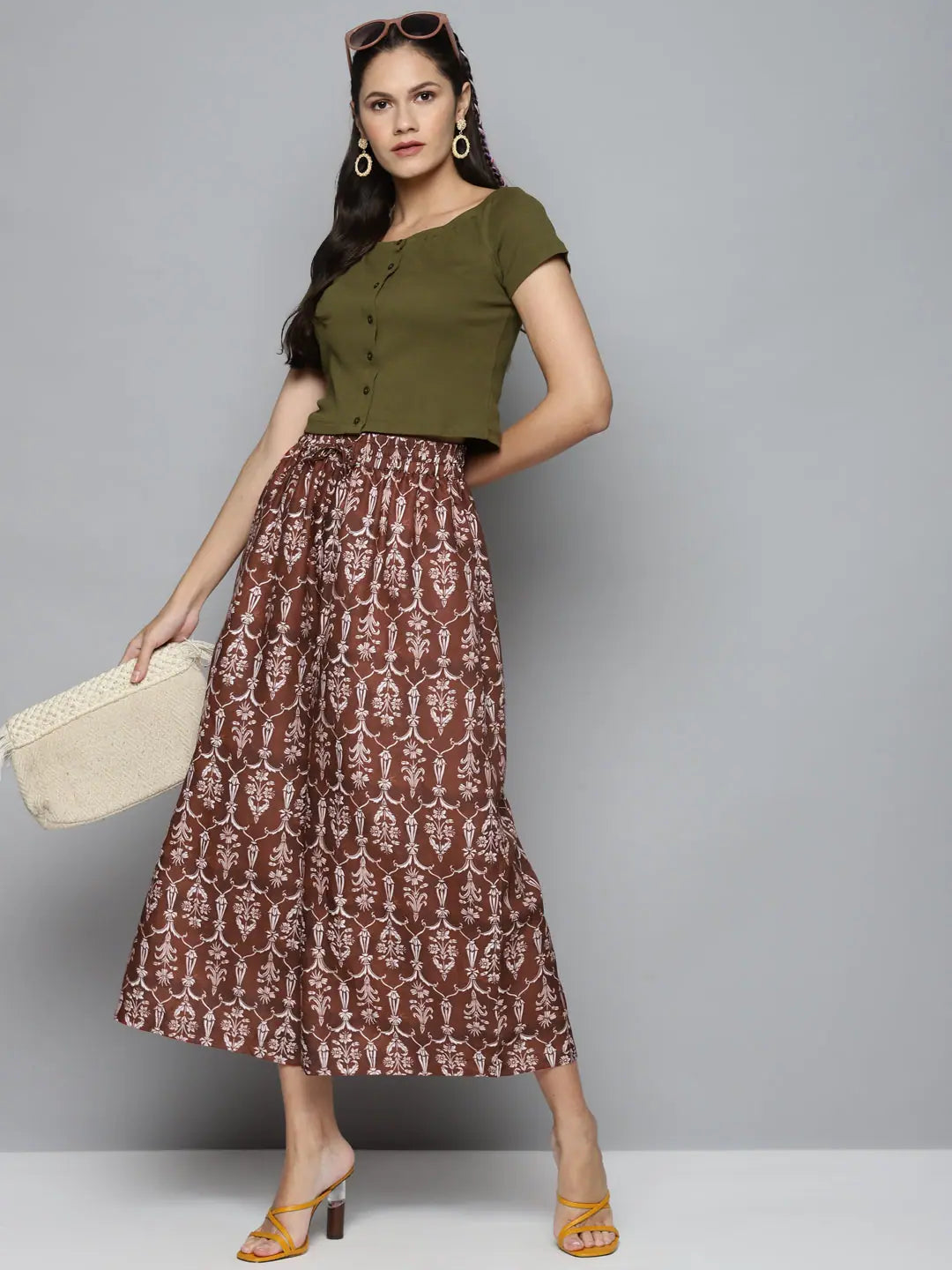 Maroon Floral Wide Leg Pants: Ethnic Lehenga Comfort Style
