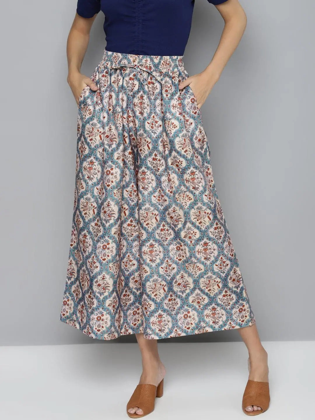 Floral Wide Leg Pants: Designer Lehenga Style Comfort Fit