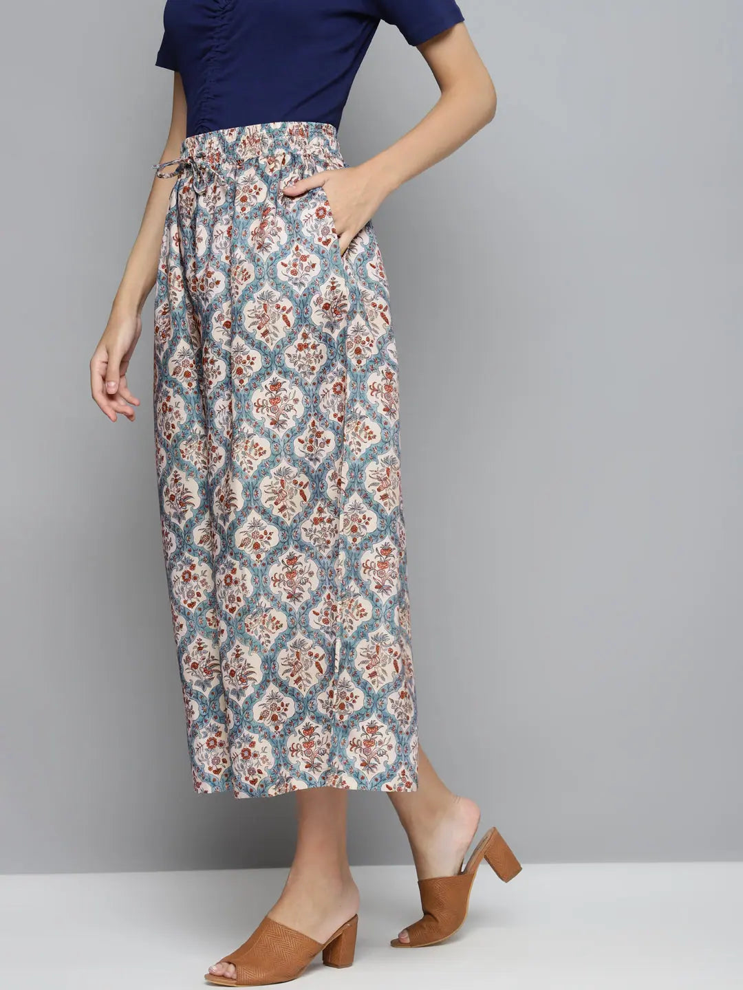Floral Wide Leg Pants: Designer Lehenga Style Comfort Fit