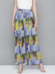 Yellow & Purple Tie-Dye Print Palazzo Pants