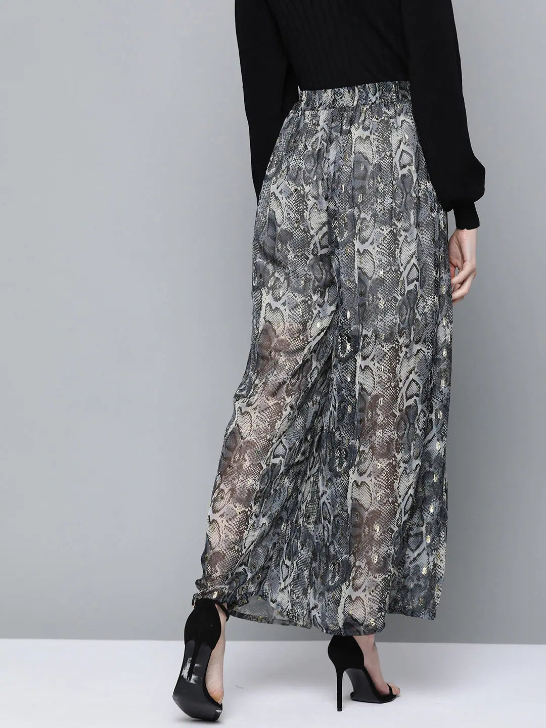 Grey Animal Print Wide Leg Pants | Ethnic Lehenga for Women