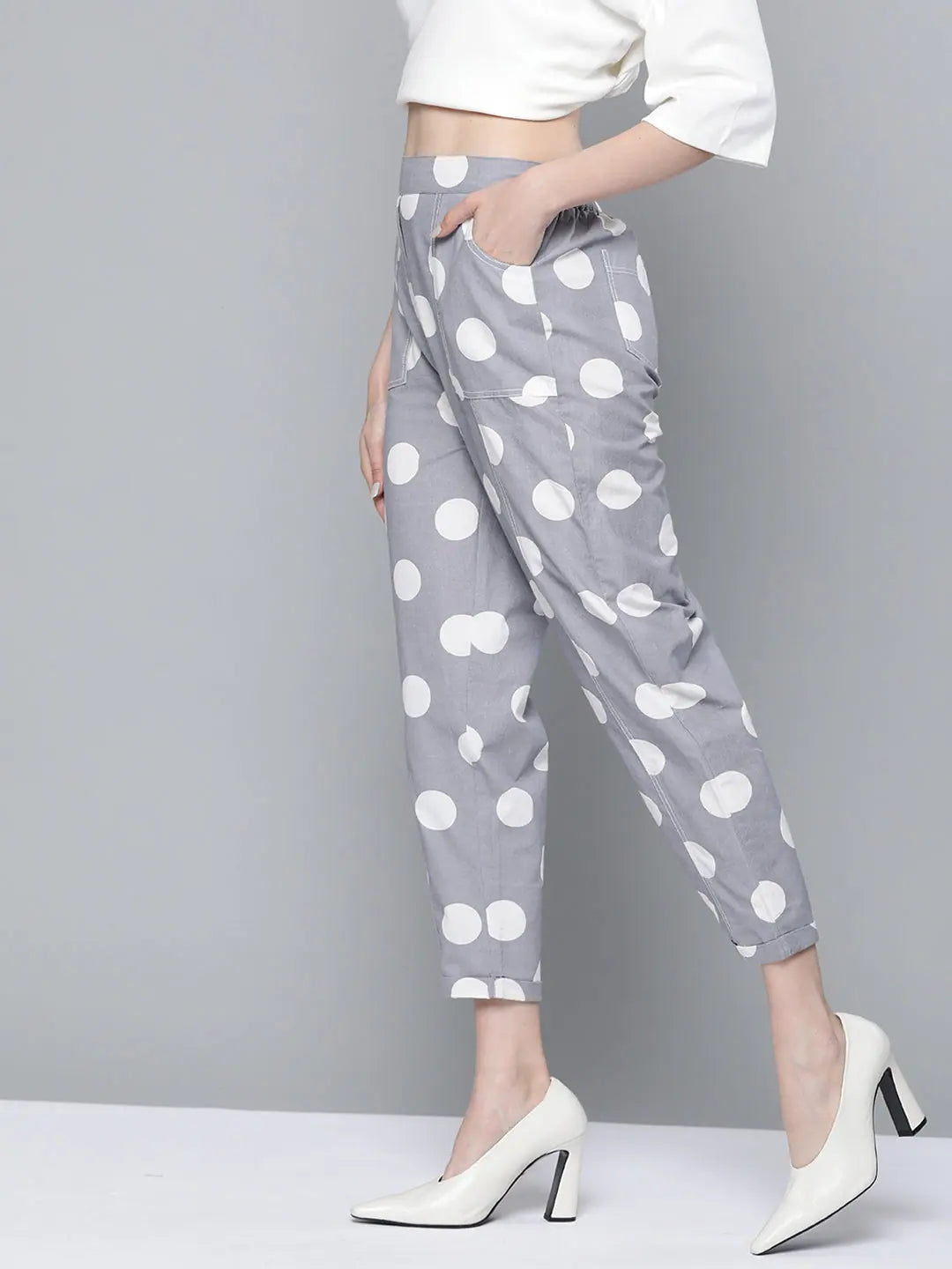 Polka Print Tapered Pants | Designer Lehenga Style