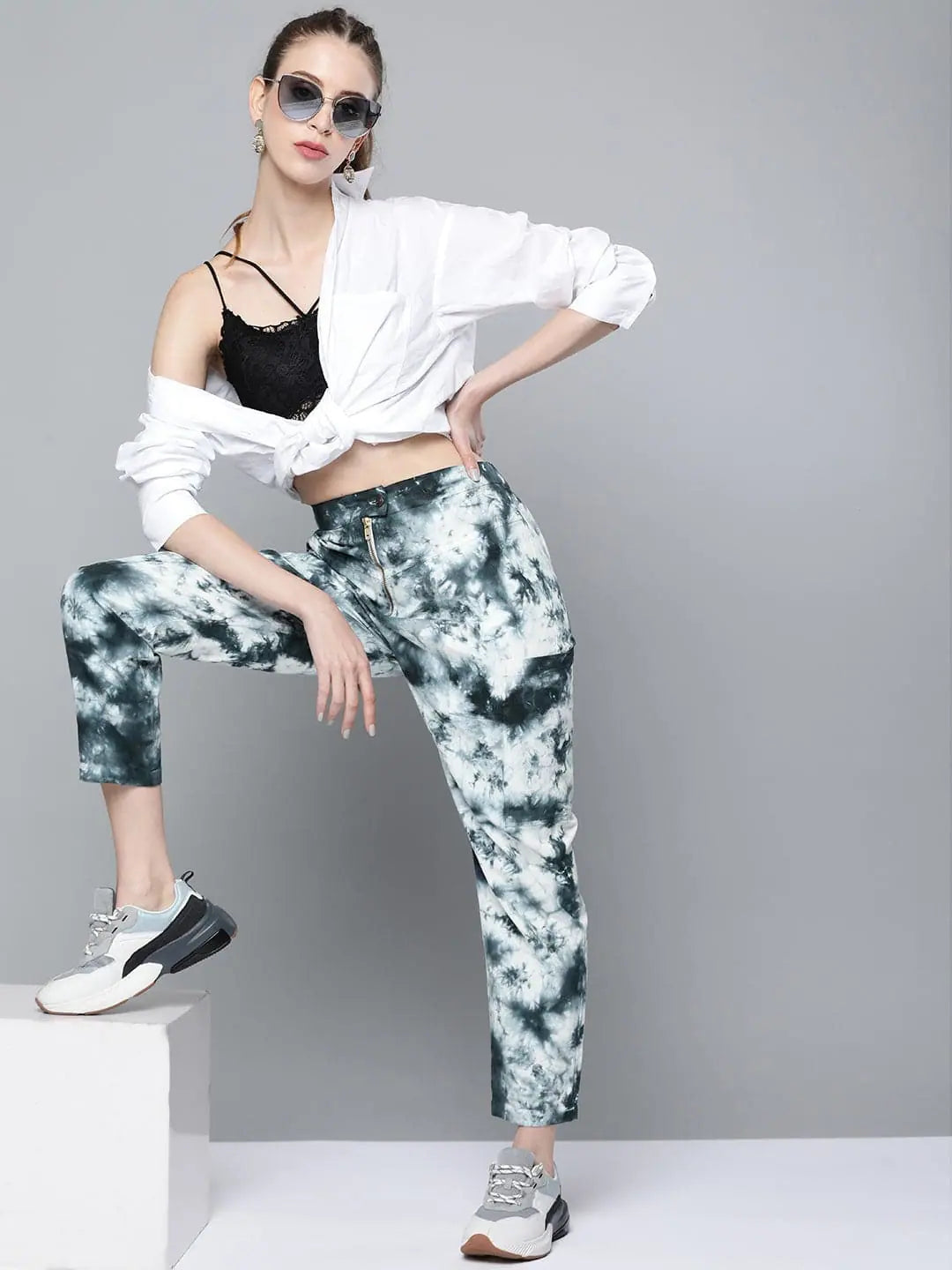 Tie-Dye Zipper Fly Pants - White & Charcoal, Cotton Twill