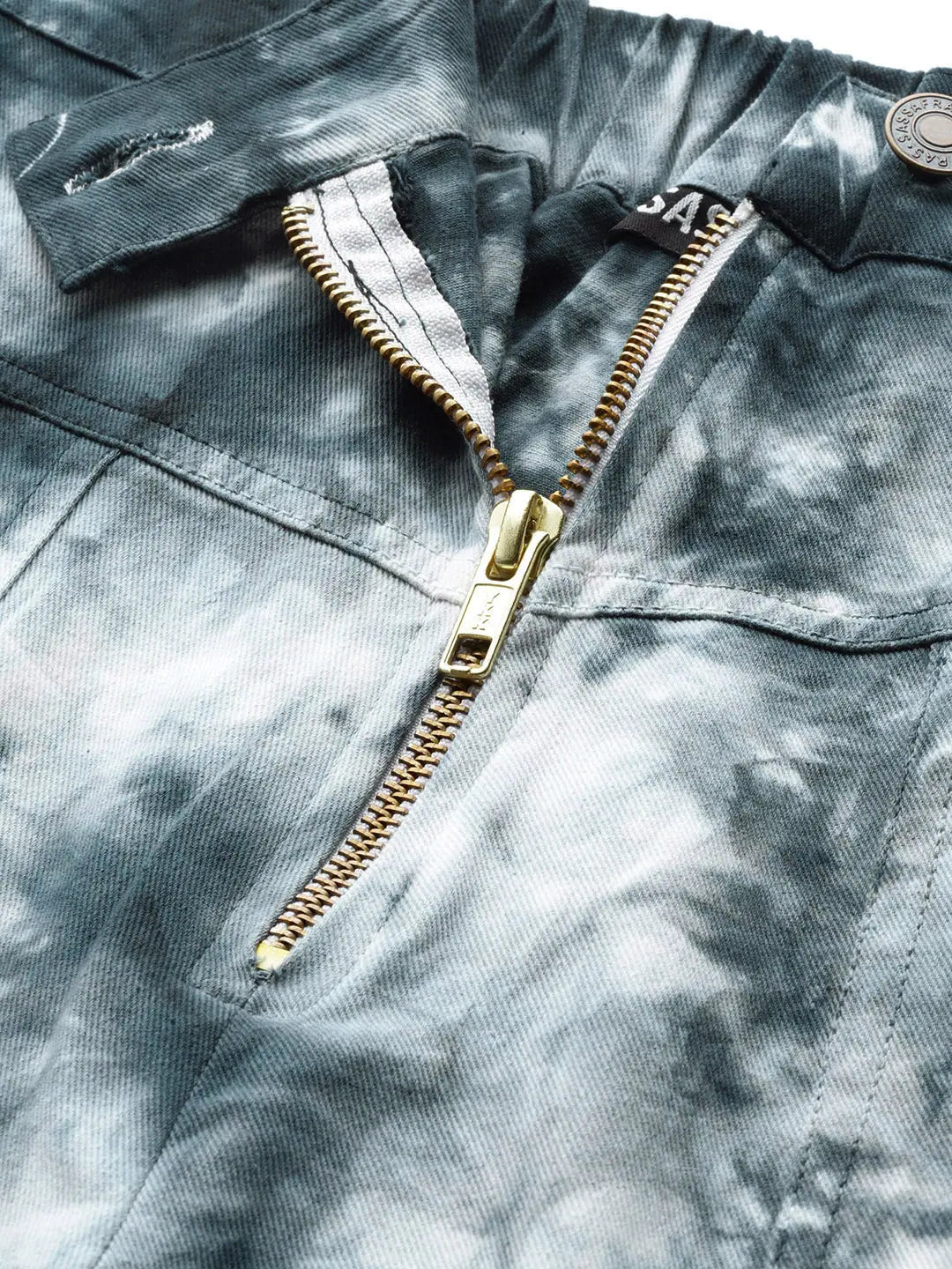 Tie-Dye Zipper Fly Pants - White & Charcoal, Cotton Twill