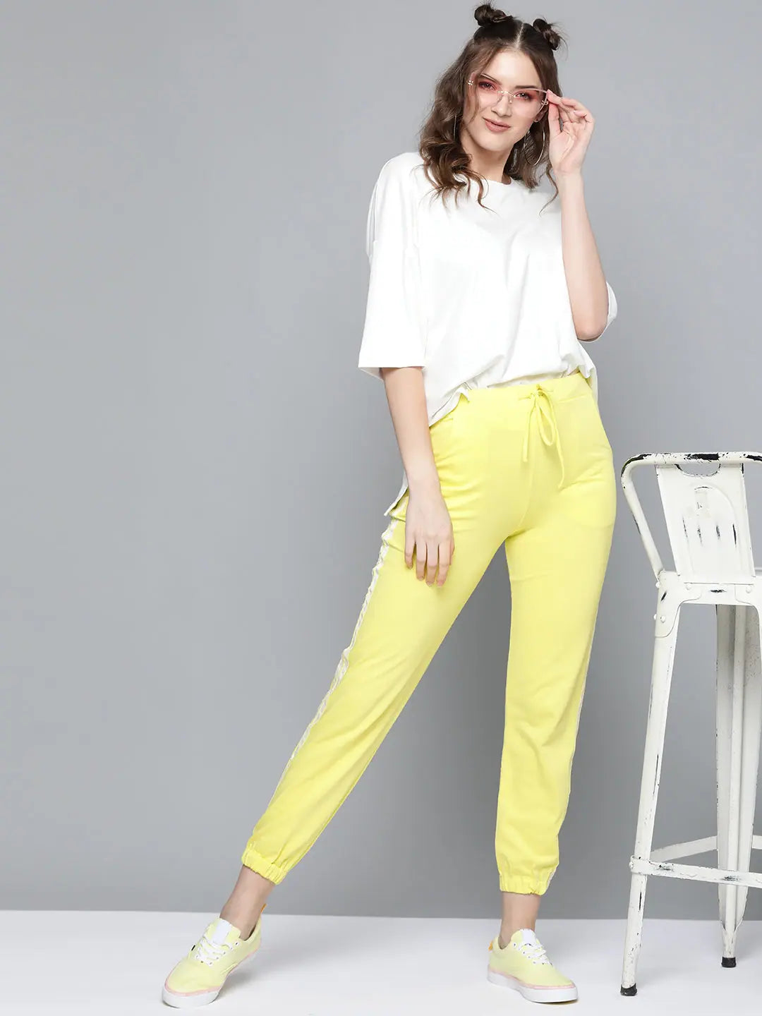 Yellow Tape Detail Joggers - Women's Western Clothing