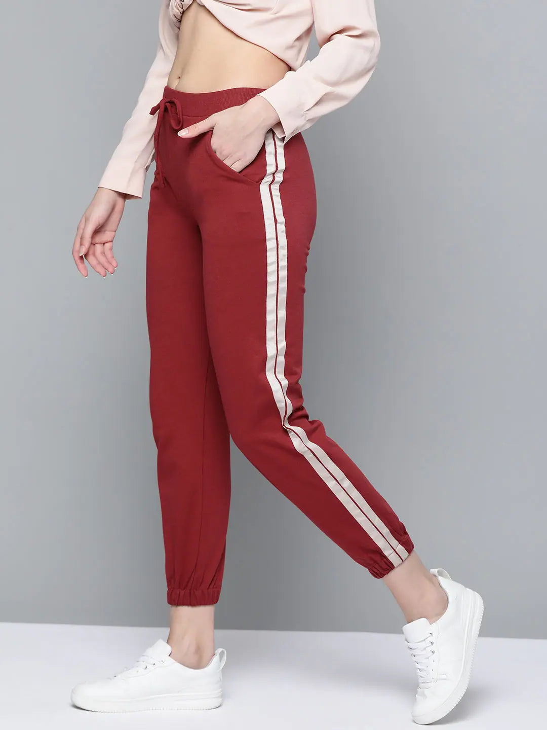 Maroon Comfort Fit Joggers with Double Side Tape Detail