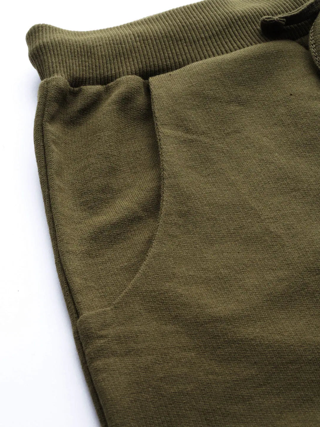 Olive Contrast Hem Tape Joggers - Comfortable Terry Fabric