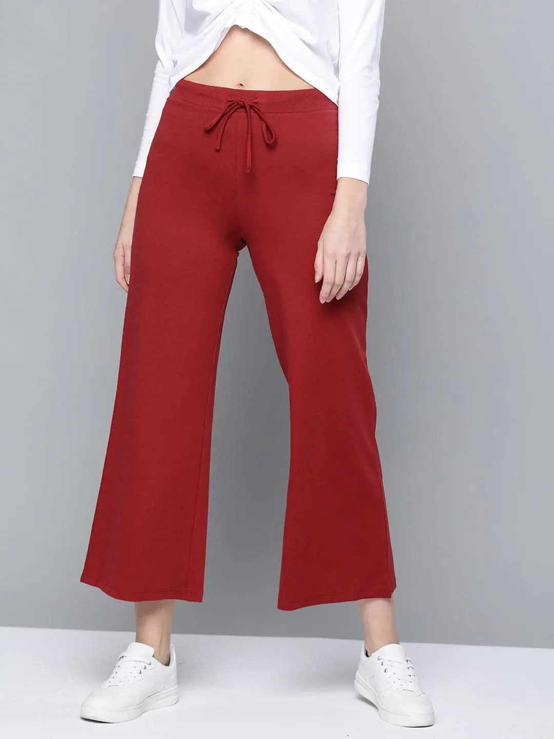 Maroon Terry Drawstring Wide Leg Pants | Western Clothing