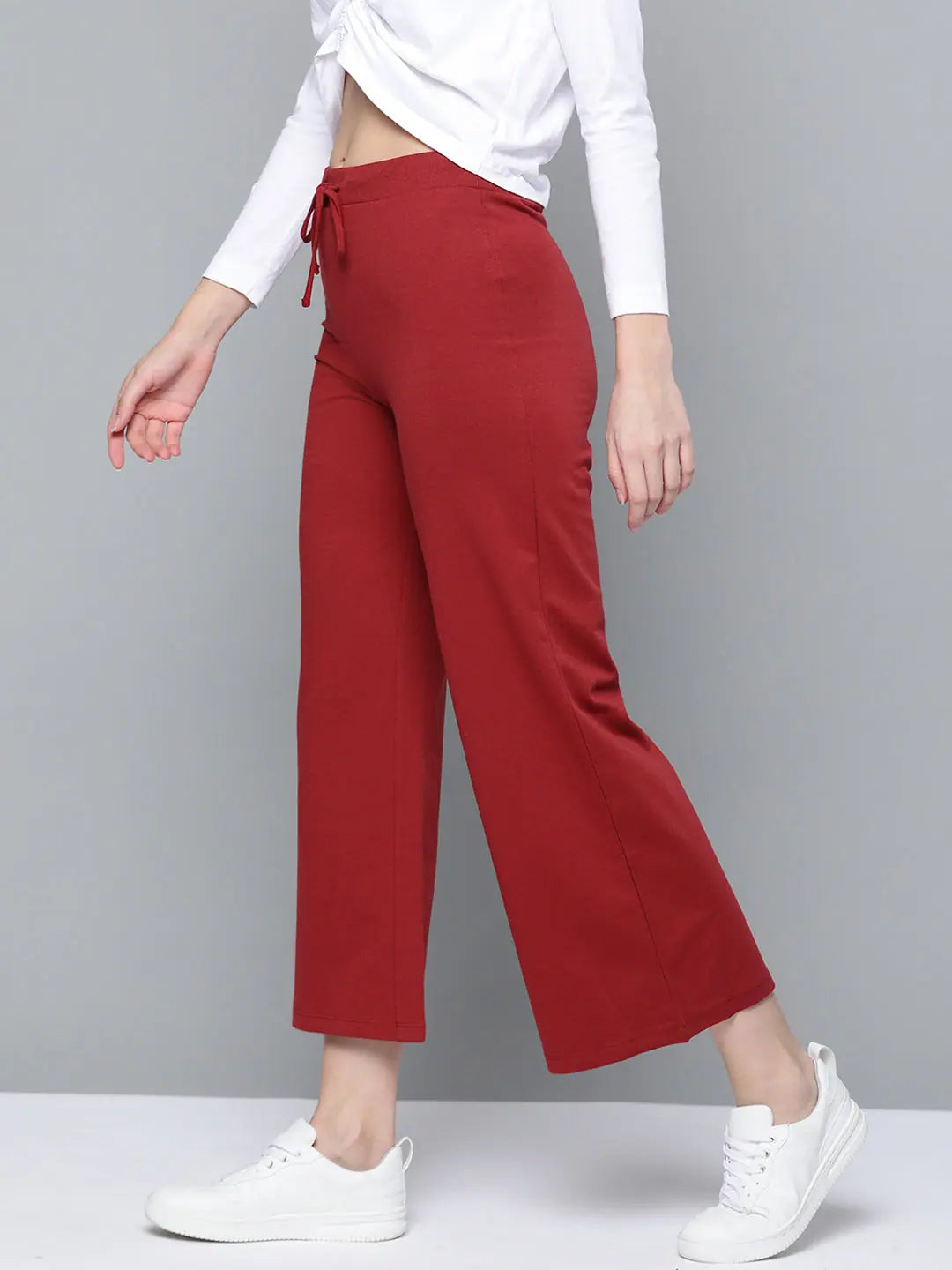 Maroon Terry Drawstring Wide Leg Pants | Western Clothing