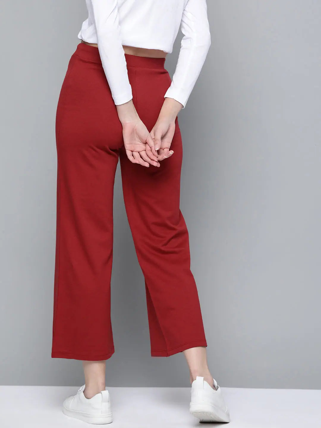 Maroon Terry Drawstring Wide Leg Pants | Western Clothing