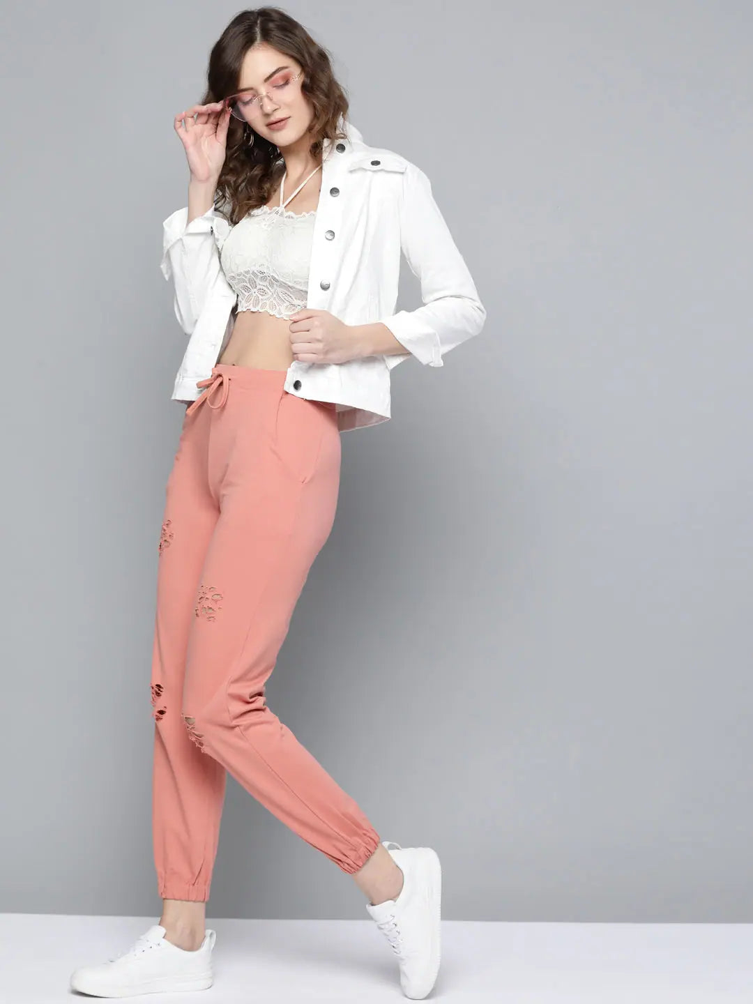 Peach Ripped Terry Joggers - Comfort Fit