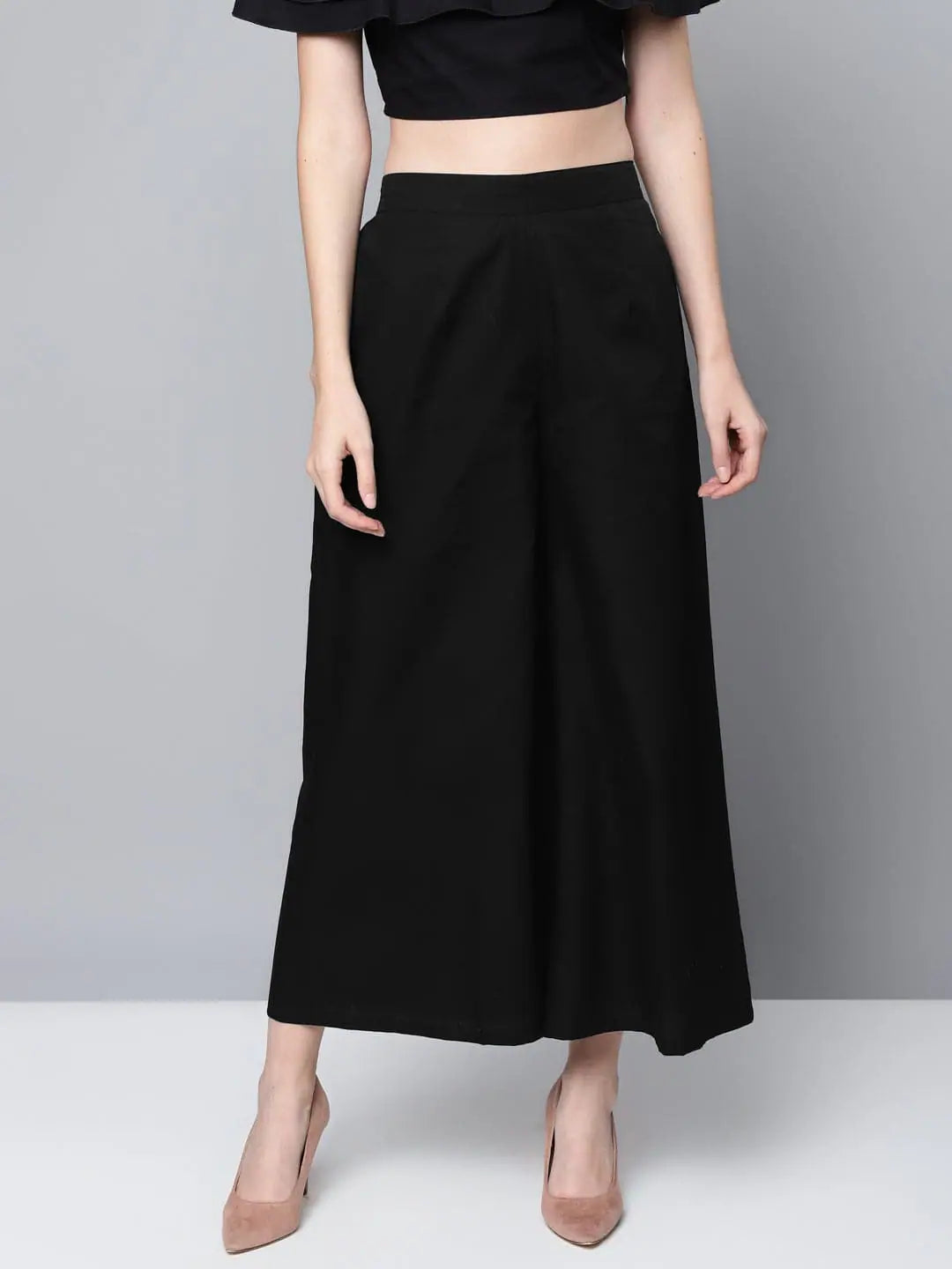 Black Poplin Wide Leg Pants | Comfortable Women's Trousers