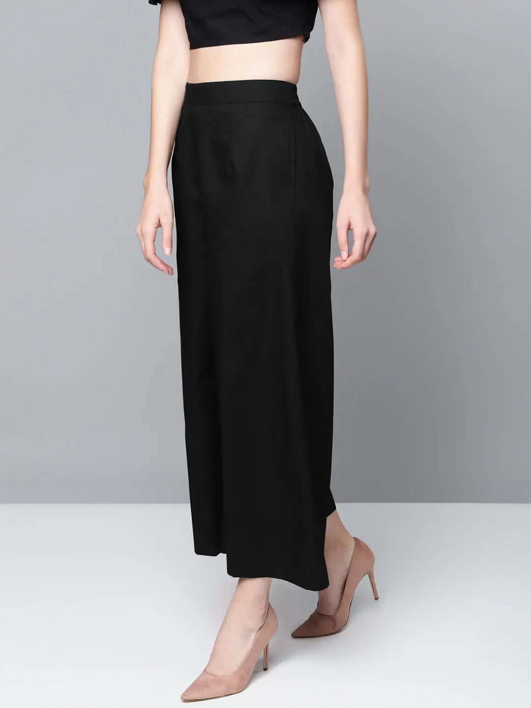 Black Poplin Wide Leg Pants | Comfortable Women's Trousers
