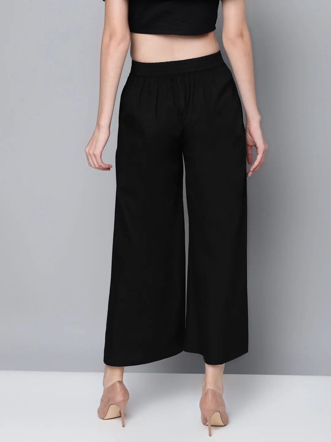 Black Poplin Wide Leg Pants | Comfortable Women's Trousers