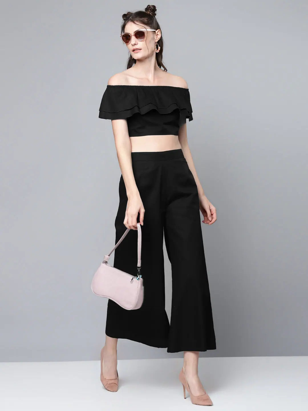 Black Poplin Wide Leg Pants | Comfortable Women's Trousers