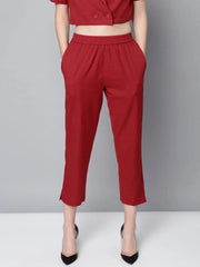 Maroon Cotton Linen Straight Pants