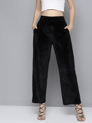 Black Velvet Straight Pants-SFPANT5461