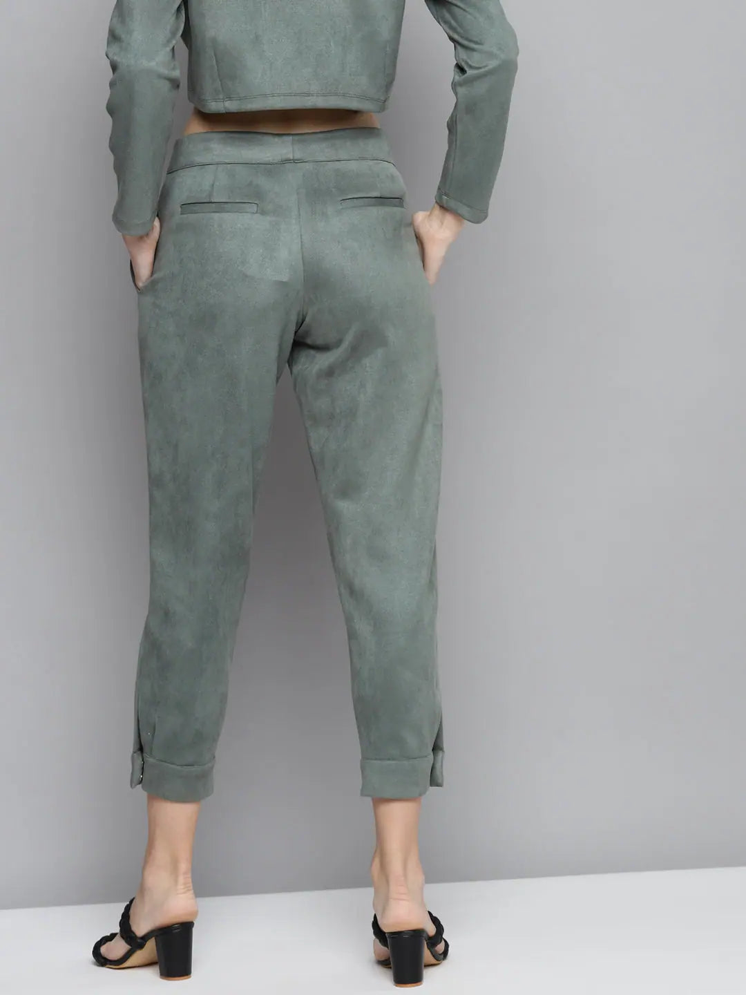 Olive Suede Button Hem Pants - Comfortable & Chic