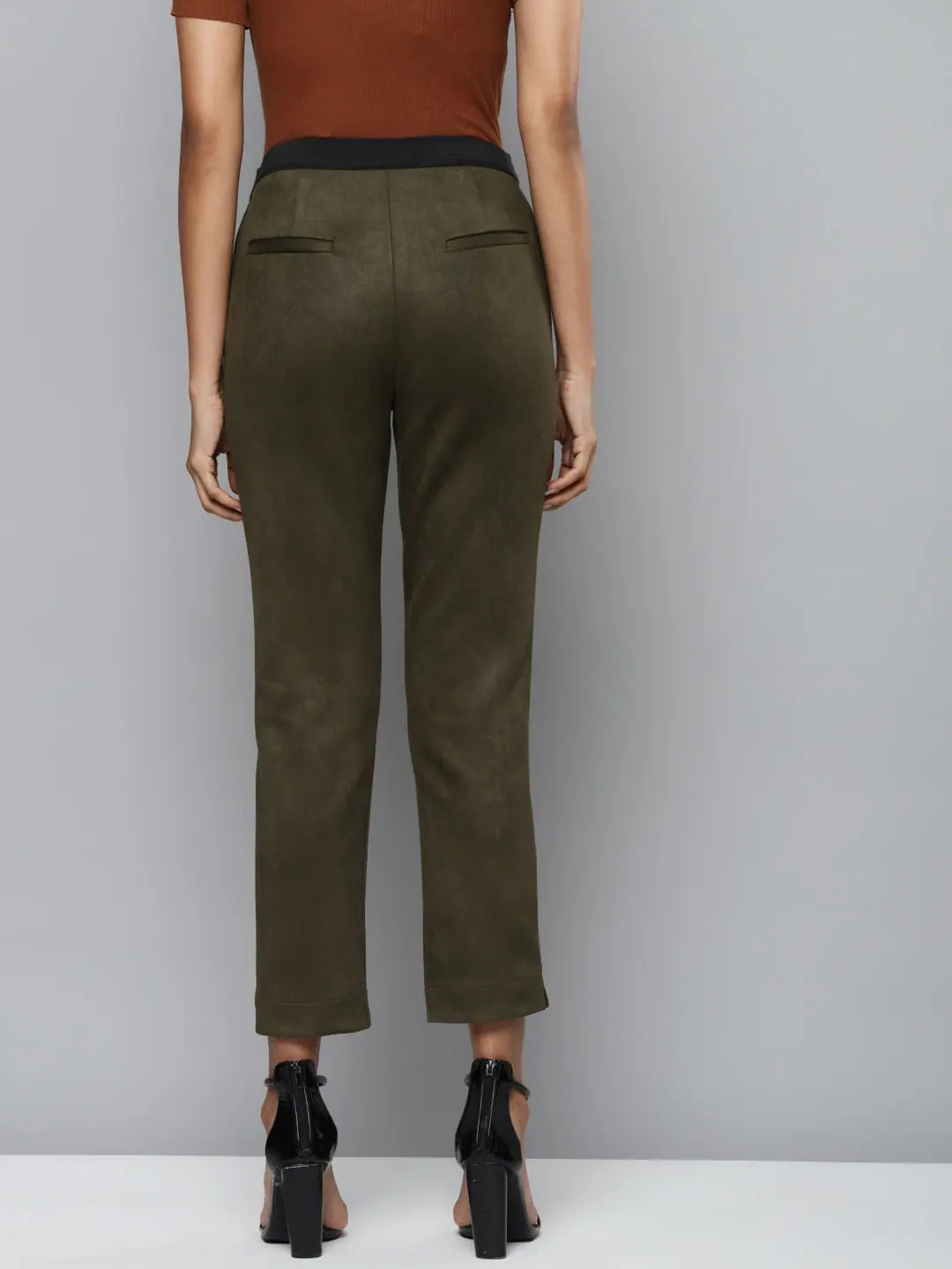 Olive Suede Straight Fit Pants - Modern Women's Trousers