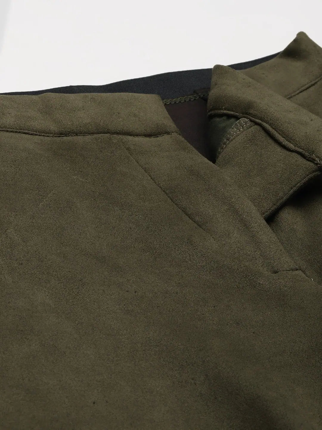 Olive Suede Straight Fit Pants - Modern Women's Trousers
