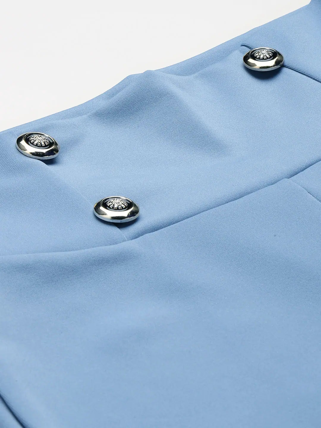 Blue Scuba High Waist Pants with Gold Buttons - Women's Style