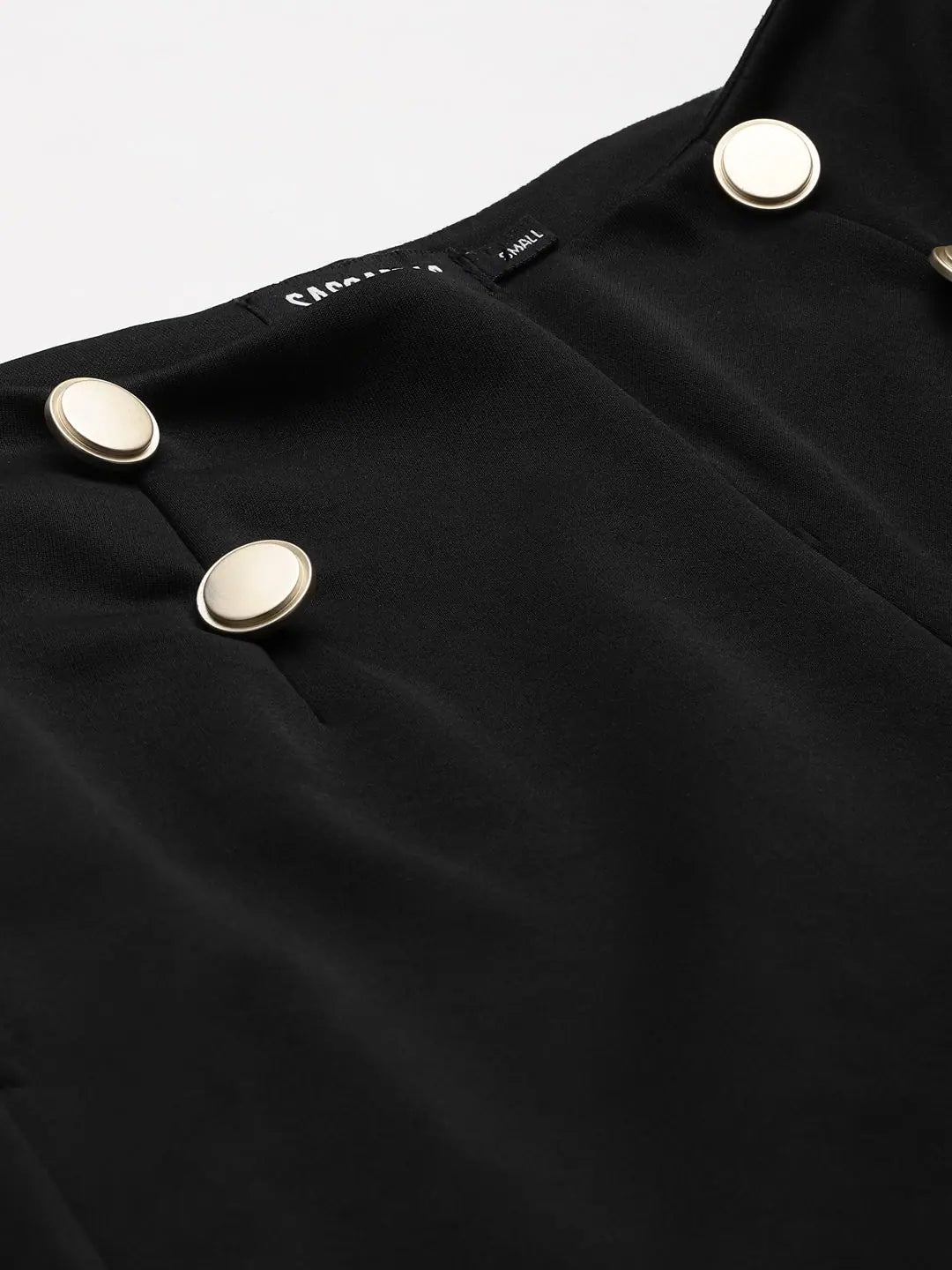 Black Scuba Tapered Pants with Gold Buttons | Ethnic Lehenga