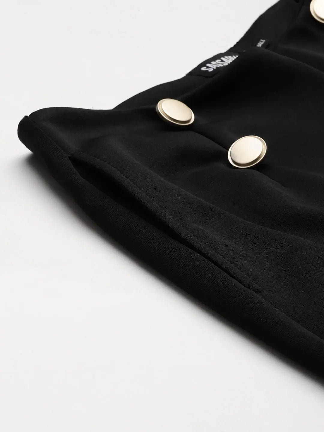 Black Scuba Tapered Pants with Gold Buttons | Ethnic Lehenga